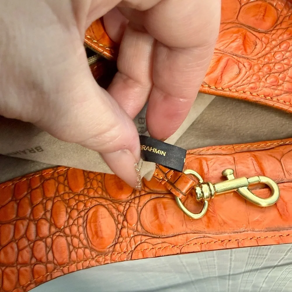 BRAHMIN JACQULINE IN ORANGE Croc embossed leather